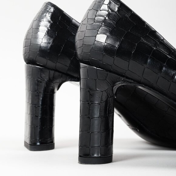 Robert Clergerie Black Croc Embossed Heels - Picture 7 of 9